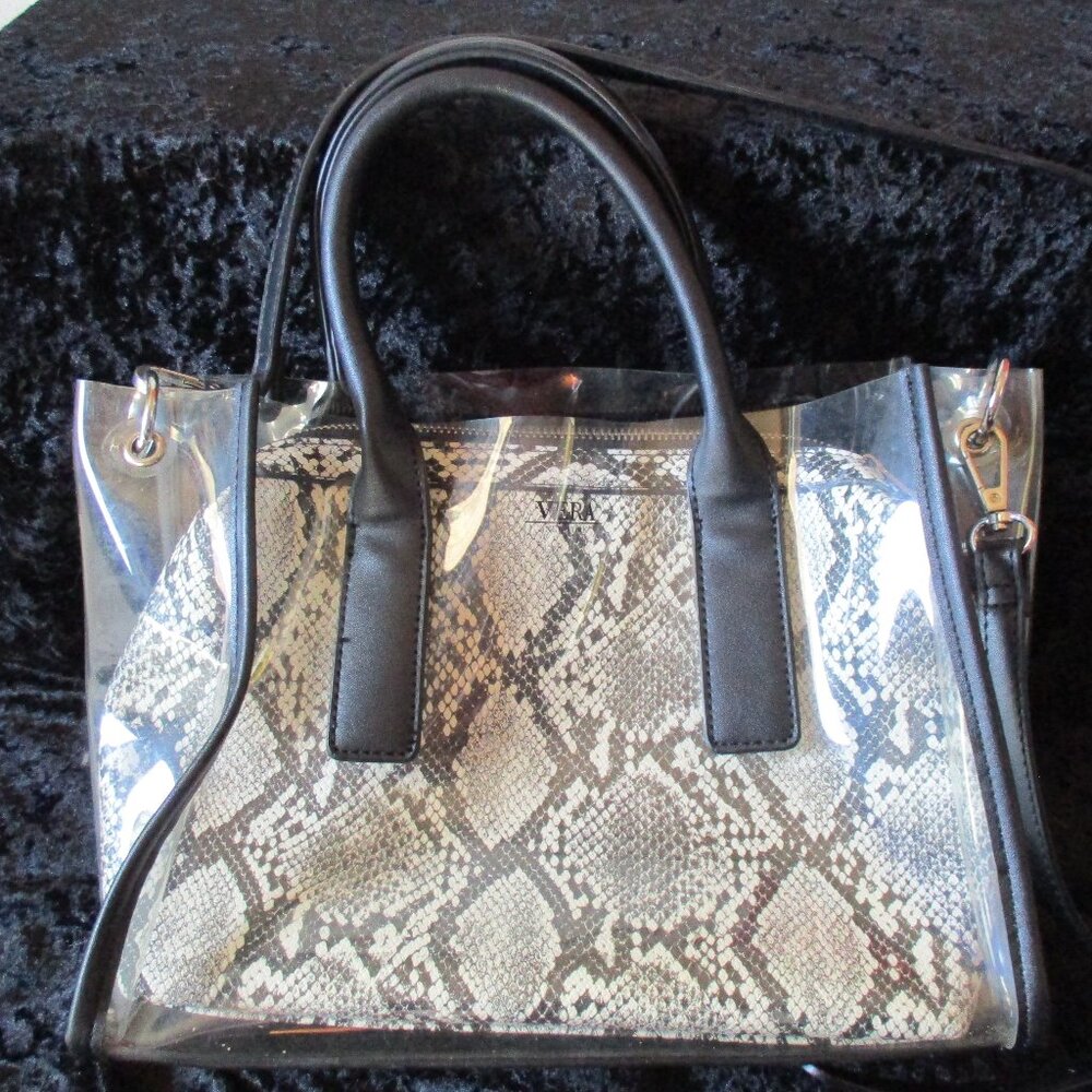 Vera New York Crossbody Transparent Bag w/Faux Snake Skin Removable Insert Bag
